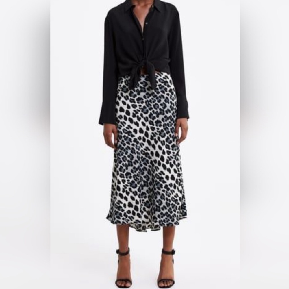 Zara Chic Leopard Cheetah Animal Print Midi / Maxi Slip Skirt Cream & Black MED